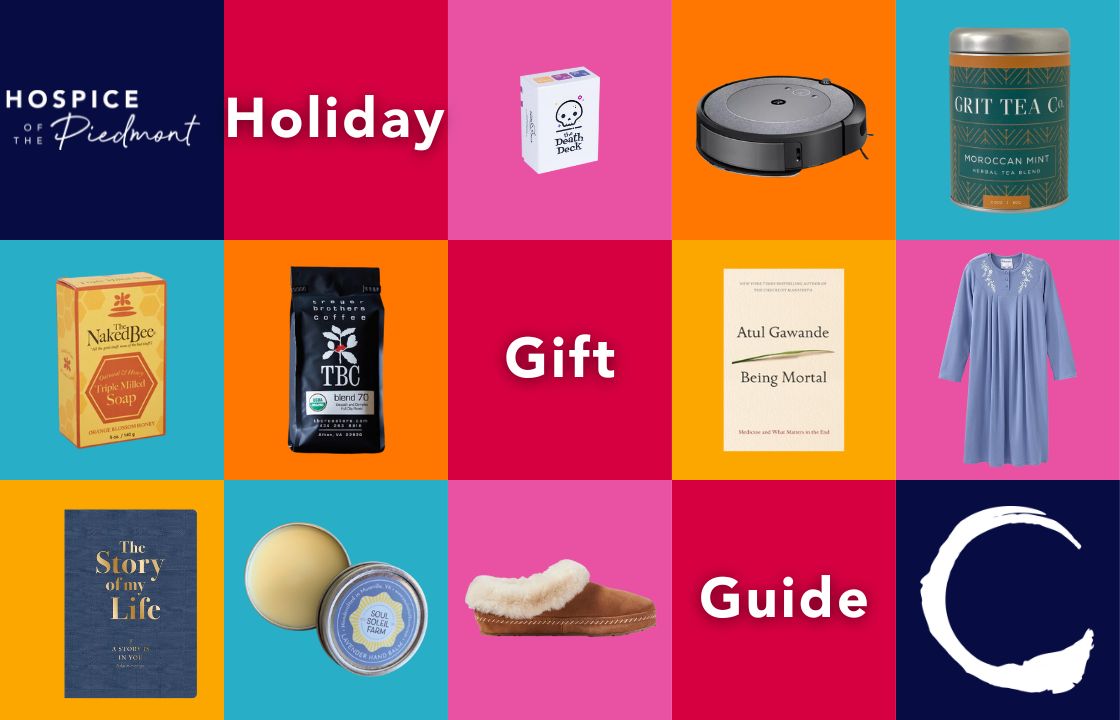 A curated collection of hospice related gifts - the Death Deck, Being Mortal, etc.